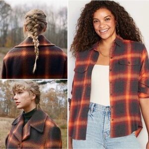 Old Navy Orange Black Plaid The Boyfriend Button Down Shirt Flannel Evermore XL
